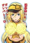  1girl ashiomi_masato bare_shoulders blonde_hair blue_eyes cheerleader crop_top guilty_gear guilty_gear_xrd long_hair looking_at_viewer midriff millia_rage navel open_mouth pom_pom_(cheerleading) simple_background skirt sleeveless solo very_long_hair visor_cap white_background 
