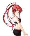  1girl bangs black_bra black_shorts blush bra breasts closed_mouth cowboy_shot eyebrows_visible_through_hair floating_hair from_side game_cg hair_between_eyes high_ponytail highres long_hair looking_at_viewer midriff misaki_kurehito miyamae_tomoka official_art orange_eyes red_hair shiny shiny_hair short_shorts shorts small_breasts smile smile_cubic! solo sports_bra standing swept_bangs tachi-e transparent_background underwear very_long_hair 