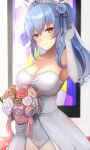  1girl blue_hair bouquet bride chiyo_(pk19981234) claire_rieveldt dress eiyuu_densetsu flower ponytail sen_no_kiseki wedding_dress white_dress 