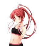 1girl arms_behind_back bangs black_bra blush bra breasts closed_mouth collarbone eyebrows_visible_through_hair floating_hair game_cg groin high_ponytail highres long_hair midriff misaki_kurehito miyamae_tomoka navel official_art orange_eyes red_hair shiny shiny_hair small_breasts smile smile_cubic! solo sports_bra standing stomach tachi-e transparent_background underwear upper_body very_long_hair 