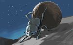  animal animal_focus bug dung_beetle encyclopedia_of_living_things highres insect night night_sky nishimawari_kouro no_humans official_art outdoors sky 