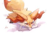  all_fours animal_ear_fluff animal_ears arm_support blush braixen fox_ears fox_tail full_body furry gen_6_pokemon highres ikei jack-o&#039;_challenge pokemon red_eyes signature simple_background solo sweat symbol-only_commentary tail trembling tsurime v-shaped_eyebrows white_background 