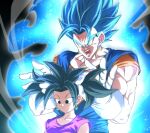  1boy 1girl aura black_eyes black_hair blue_eyes blue_hair breasts dougi dragon_ball dragon_ball_super earrings gloves grabbing_another&#039;s_hair jewelry kefla_(dragon_ball) muscular muscular_male open_mouth potara_earrings rom_(20) spiked_hair super_saiyan super_saiyan_blue vegetto white_gloves 