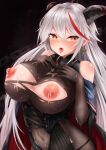  aegir_(azur_lane) azur_lane bodysuit horns lactation nipples no_bra ryara_vivi torn_clothes 