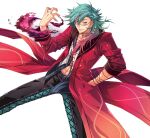  1boy abs eiyuu_densetsu extraction fire glasses green_hair jacket long_hair mcburn open_clothes open_shirt sen_no_kiseki sen_no_kiseki_ii sen_no_kiseki_iii sen_no_kiseki_iv sleeves_rolled_up transparent_background 