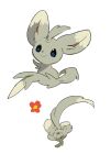  ahoge animal_focus apios1 blue_eyes closed_mouth commentary flower from_behind full_body gen_5_pokemon happy highres minccino multiple_views no_humans pawpads pokemon pokemon_(creature) red_flower simple_background sitting sketch smile water_drop white_background 