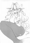  ? areolae arms_behind_back aulbath blush breasts doujinshi fuyube_rion genderswap genderswap_(mtf) greyscale hair_intakes head_fins highres large_breasts long_hair mermaid midnight_bliss monochrome monster_girl nude page_number sitting smile solo sweat vampire_(game) wavy_hair 