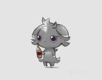  bottle closed_mouth commentary do9bessa english_commentary espurr full_body gen_6_pokemon grey_background holding holding_bottle no_humans pokemon pokemon_(creature) purple_eyes solo standing 