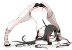  1girl abyssal_ship arm_rest battleship_summer_princess bikini black_bikini black_hair colored_skin flexible hands_on_ground hi_ye horns jack-o&#039;_challenge kantai_collection long_hair meme oni_horns red_eyes skin-covered_horns solo swimsuit top-down_bottom-up white_skin wide_spread_legs 