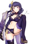  bra genshin_impact gouka heels japanese_clothes pantsu raiden_(genshin_impact) thighhighs thong 