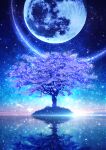  branch cherry_blossoms cloud full_moon grass highres horizon lens_flare moon night night_sky original reflection scenery sky smile_(qd4nsvik) sparkle star_(sky) tree water_world 