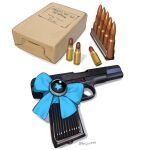  ammunition ammunition_box beijuu bow bullet girls&#039;_frontline gun handgun no_humans russian_text tokarev_(girls&#039;_frontline) tokarev_tt-33 weapon 