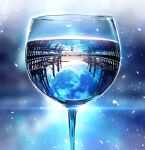  1other blue_theme cloud cup dock drinking_glass full_moon horizon lens_flare moon night night_sky original reflection scenery sky smile_(qd4nsvik) solo sparkle standing star_(sky) water 