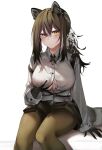  animal_ears arknights breast_grab no_bra open_shirt pantyhose robin_(arknights) ru_zhai see_through tail 