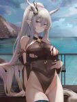  arknights horns nipples pointy_ears pussy pussy_juice ru_zhai see_through shining_(arknights) swimsuits torn_clothes 