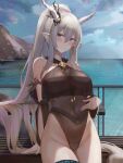  arknights horns pointy_ears ru_zhai see_through shining_(arknights) swimsuits 