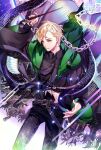  1boy black_robe blonde_hair blue_eyes draco_malfoy harry_potter highres hogwarts_school_uniform holding holding_wand nagini prussia_echo robe school_uniform short_hair slytherin snake solo striped striped_neckwear wand 