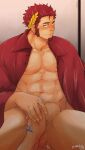 2boys abs bara bare_pectorals blush bottomless claude_(tokyo_houkago_summoners) couple cum cum_in_ass erection facial_hair gakei3 goatee holding_hands implied_sex laurel_crown long_sideburns looking_at_viewer male_focus male_pubic_hair master_3_(tokyo_houkago_summoners) mature_male multiple_boys muscular muscular_male naked_shirt navel nipples open_clothes open_shirt pectorals penis penis_grab pov pubic_hair red_hair red_shirt shirt short_hair sideburns spread_legs stomach sweat thick_eyebrows thick_thighs thighs tokyo_houkago_summoners yaoi 