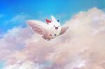  :d closed_eyes cloud commentary_request day flying full_body gen_4_pokemon highres no_humans open_mouth outdoors pokemon pokemon_(creature) sky smile solo togekiss tongue uninori 