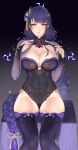  areola au11 genshin_impact japanese_clothes leotard no_bra raiden_(genshin_impact) see_through thighhighs 