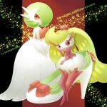  artist_name bow character_name colored_skin commentary_request footwear_bow gardevoir gen_3_pokemon gen_7_pokemon mega_gardevoir mega_pokemon orange_eyes pokemon pokemon_(creature) purple_eyes sasabunecafe shoe_removed standing tsareena white_footwear white_skin 
