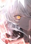  1girl artist_name bangs closed_mouth commentary_request eyebrows_visible_through_hair genshin_impact hair_between_eyes highres hoshizaki_reita looking_at_viewer orange_eyes portrait signature solo unknown_god_(genshin_impact) white_hair 