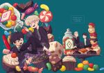  4boys albus_severus_potter amazou black_hair black_robe blonde_hair blue_eyes candy chocolate cupcake draco_malfoy father_and_son food glasses green_eyes harry_james_potter harry_potter harry_potter:_the_cursed_child hogwarts_school_uniform holding holding_wand jar jelly_bean long_hair multiple_boys necktie older ponytail scar scar_on_forehead school_uniform scorpius_malfoy short_hair slytherin smile striped striped_neckwear sweets vest wand 