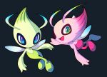  :d alternate_color arnaud_tegny blue_eyes celebi closed_mouth gen_2_pokemon green_eyes highres looking_at_viewer mythical_pokemon no_humans open_mouth pokemon pokemon_(creature) shiny_pokemon smile tongue 