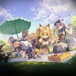  5girls animal_ears animal_hands artist_request bag bento blonde_hair bow cat_ears cat_girl cloud cloudy_sky de_lisle_(girls&#039;_frontline) drill_hair fleeing food furrification furry girls&#039;_frontline grass hair_between_eyes hair_bow hat highres ice_cream_cone kneeling long_hair minigirl mk_12_(girls&#039;_frontline) mouse_ears mouse_girl multiple_girls official_art open_mouth outdoors parasol picnic pig_ears pig_girl pm-9_(girls&#039;_frontline) red_eyes sky tabuk_(girls&#039;_frontline) tail thighhighs tokarev_(girls&#039;_frontline) umbrella yellow_eyes 