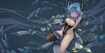  1girl absurdres areolae armpits arms_behind_head artist_name azur_lane bangs black_legwear blue_hair bouncing_breasts breasts commentary_request crying crying_with_eyes_open fish highres nautilus_(azur_lane) navel nipples nishui one_eye_closed open_mouth orgasm pussy_juice see-through short_hair sidelocks single_thighhigh solo submarine tears thighhighs torpedo underwater watercraft yellow_eyes 