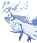  black_sclera blue_eyes blurry claws colored_sclera commentary_request gen_5_pokemon highres kou11021301 legendary_pokemon no_humans pokemon pokemon_(creature) reshiram simple_background solo white_background white_fur 