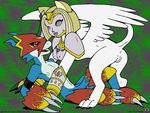  digimon female flamedramon male nefertimon nerfertimon nude penis pussy simple_background straight 