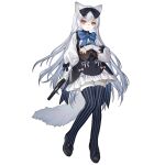  1girl animal_ear_request animal_ears animal_nose black_dress black_footwear black_legwear blue_bow blue_legwear bow bowtie dress frilled_dress frills full_body furrification furry furry_female game_cg girls&#039;_frontline grey_hair gun haijin handgun highres holding holding_bullet holding_gun holding_weapon long_hair looking_at_viewer official_art red_eyes shoes simple_background solo standing striped striped_legwear tail thighhighs tokarev_(falling_snow_in_the_deep_lane)_(girls&#039;_frontline) tokarev_(girls&#039;_frontline) tokarev_tt-33 transparent_background vertical-striped_legwear vertical_stripes weapon white_sleeves zettai_ryouiki 