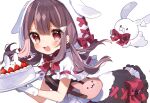  animal_ears blush bow brown_hair bunny bunny_ears cake cape cat_smile dress food fruit gloves hoodie lolita_fashion long_hair noi_mine red_eyes ribbons strawberry twintails uchamochi_mochi white 
