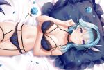  blue_hair bra breast_hold eula_lawrence flowers genshin_impact headband navel panties rimuu rose underwear waifu2x 