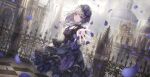  aliasing apple228 building goth-loli gray_hair lolita_fashion long_hair original petals purple_eyes 