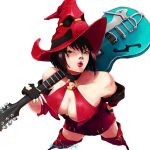  black_hair breasts cleavage dress electric_guitar foreshortening from_above green_eyes guilty_gear guitar hat i-no instrument looking_at_viewer red_lips short_dress short_hair witch_hat 