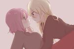  2girls blonde_hair blush eye_contact facing_another girl_on_top hand_on_another&#039;s_chin long_hair looking_at_another multiple_girls new_game! pink_hair profile short_hair tooyama_rin upper_body yagami_kou yuri yuuki_(yunky373) 