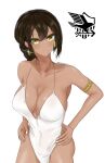  absurdres armband azur_lane black_hair breasts cleavage cocktail_dress dark-skinned_female dark_skin dress eagle_union_(emblem) earrings evening_gown feather_earrings feathers geography_0 highres jewelry native_american south_dakota_(azur_lane) south_dakota_(solo_concert)_(azur_lane) yellow_eyes 