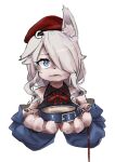  1girl 9a-91_(girls&#039;_frontline) 9a-91_(travelling_with_a_loyal_friend)_(girls&#039;_frontline) animal_ear_fluff animal_ears animal_hands beret blue_eyes collar furry furry_female girls&#039;_frontline hat leash o_o_(ywsm2327) official_alternate_costume solo 