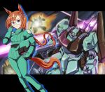  animal_ears black_eyes braid breasts brown_hair crossover explosion floating_hair glasses gundam headwear_removed helmet helmet_removed holding holding_helmet horse_ears horse_girl horse_tail ikuno_dictus_(umamusume) kin-san_(sasuraiga) long_hair looking_down mecha medium_breasts mobile_suit one-eyed rick_dias round_eyewear tail umamusume v-shaped_eyebrows zeta_gundam 