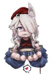  1girl 9a-91_(girls&#039;_frontline) 9a-91_(travelling_with_a_loyal_friend)_(girls&#039;_frontline) animal_ear_fluff animal_ears animal_hands beret blue_eyes collar furry furry_female girls&#039;_frontline hat heart heart-shaped_pupils leash o_o_(ywsm2327) official_alternate_costume solo spoken_heart symbol-shaped_pupils 