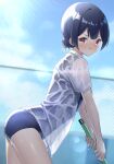  ass matsushika morino_rinze school_swimsuit see_through swimsuits the_idolm@ster the_idolm@ster_shiny_colors wet wet_clothes 