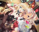  2girls albacore_(azur_lane) anchor_symbol animal_ears archerfish_(azur_lane) archerfish_(coquettish_bunny)_(azur_lane) azur_lane black_legwear black_leotard black_neckwear blonde_hair blue_eyes breasts commentary_request cup dark-skinned_female dark_skin detached_collar drinking_glass dutch_angle garter_straps hat highres leotard long_hair looking_at_viewer makina9696 mini_hat mini_top_hat multiple_girls neck_ribbon necktie pantyhose playboy_bunny purple_eyes rabbit_ears rabbit_tail red_leotard ribbon silver_hair small_breasts strapless strapless_leotard tail tan tanlines thighhighs top_hat two_side_up wine_glass wrist_cuffs 