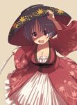  1girl alternate_breast_size bowl bowl_hat breasts cleavage hat holding holding_needle japanese_clothes kimono large_breasts long_sleeves looking_at_viewer minigirl needle obi sash solo sukuna_shinmyoumaru touhou urin wide_sleeves 