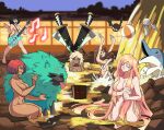  ball beachball blonde_hair breasts brown_hair closed_eyes dolphin faust_(guilty_gear) giovanna_(guilty_gear) guilty_gear guilty_gear_strive highres i-no long_hair may_(guilty_gear) millia_rage multiple_girls musical_note onsen open_mouth ramlethal_valentine short_hair tina_fate wolf 