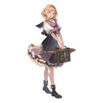  1girl bag black_footwear black_skirt blonde_hair bobby_socks bow braid djeeta_(granblue_fantasy) full_body granblue_fantasy hair_bow hairband holding holding_bag loafers looking_at_viewer neckerchief official_alternate_costume official_art open_mouth petticoat pink_bow pink_neckwear pleated_skirt puffy_short_sleeves puffy_sleeves sailor_collar school_bag school_uniform shoes short_hair short_sleeves skirt smile socks solo sword transparent_background twin_braids weapon yellow_eyes 