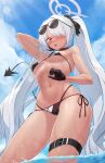  angel bikini blue_archive garter megane narynn pointy_ears shiromi_iori swimsuits tail wet 