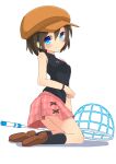  1girl blue_eyes blush breasts brown_hair butterfly_net closed_mouth hand_net haruka_(saru_getchu) hat highres inon looking_at_viewer saru_getchu short_hair simple_background skirt sleeveless solo white_background 