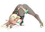  1girl bangs bare_shoulders blonde_hair breasts chest_jewel cleavage cleavage_cutout clothing_cutout daive dress earrings elbow_gloves gloves highres jack-o&#039;_challenge jewelry large_breasts long_hair mythra_(massive_melee)_(xenoblade) mythra_(xenoblade) short_dress solo swept_bangs thigh_strap tiara very_long_hair white_dress white_footwear white_gloves xenoblade_chronicles_(series) xenoblade_chronicles_2 yellow_eyes 